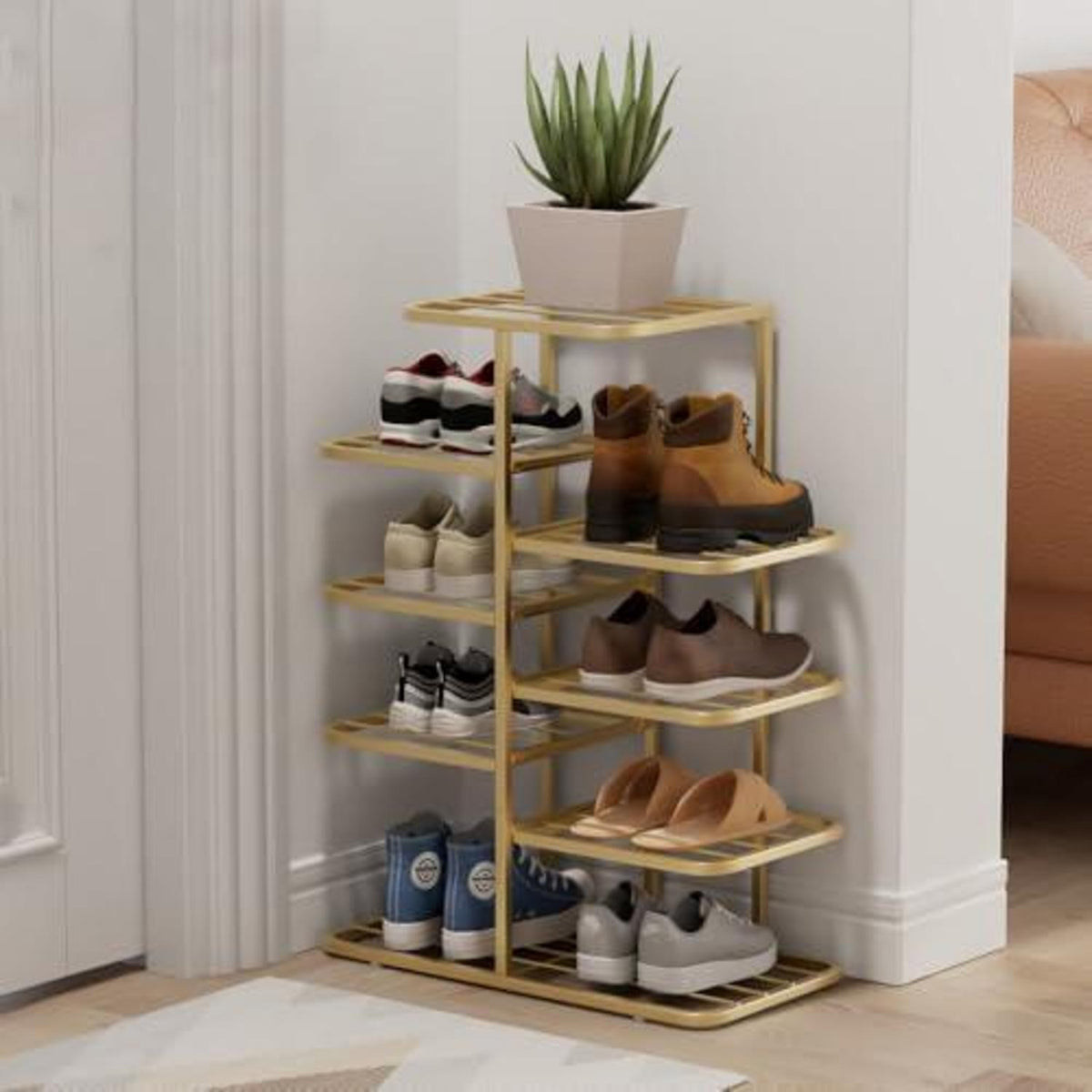 Metall Schuhregal 5 Ebenen Champagnergold | Schuhschrank Schlafzimmer