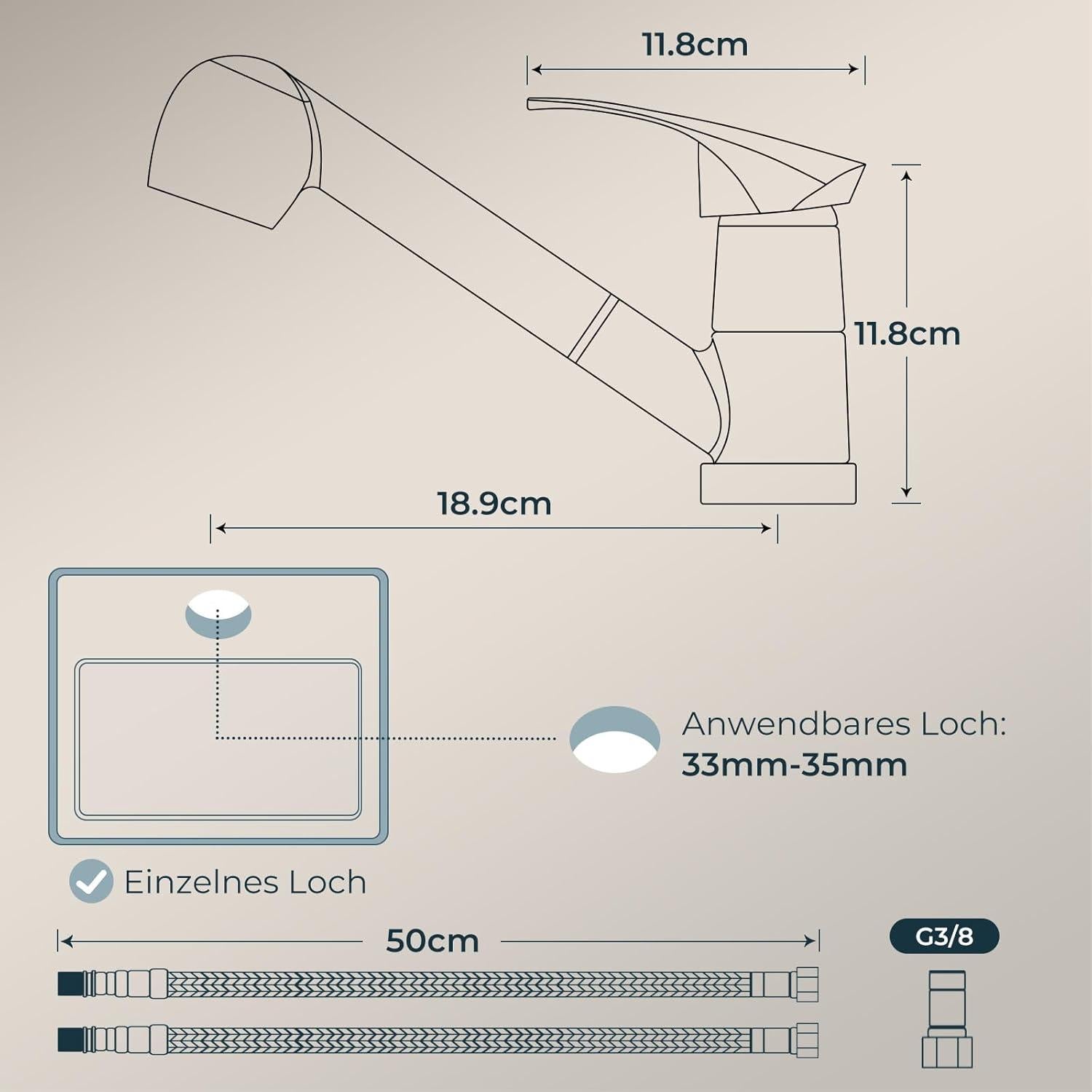 Moderne Edelstahl Küchenarmatur mit Brause, 360° drehbar