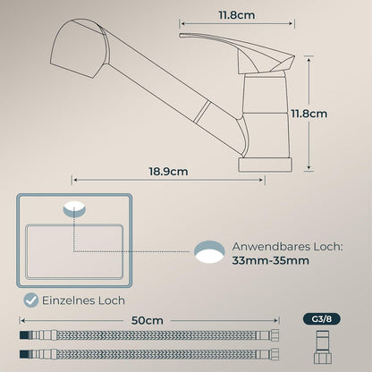 Moderne Edelstahl Küchenarmatur mit Brause, 360° drehbar