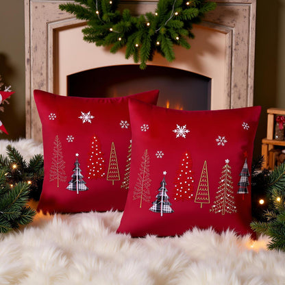 Weihnachtliche Kissenbezüge 60x60 cm - Rot mit Weihnachtsbaum