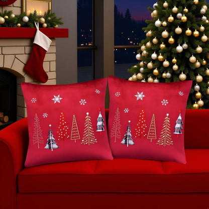 Weihnachtliche Kissenbezüge 60x60 cm - Rot mit Weihnachtsbaum