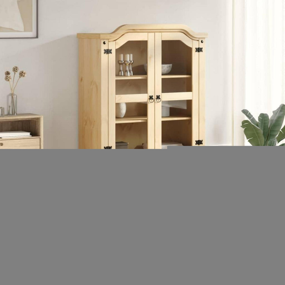 Kiefernholz Glasvitrine | Hochschrank für Wohnzimmer & Büro