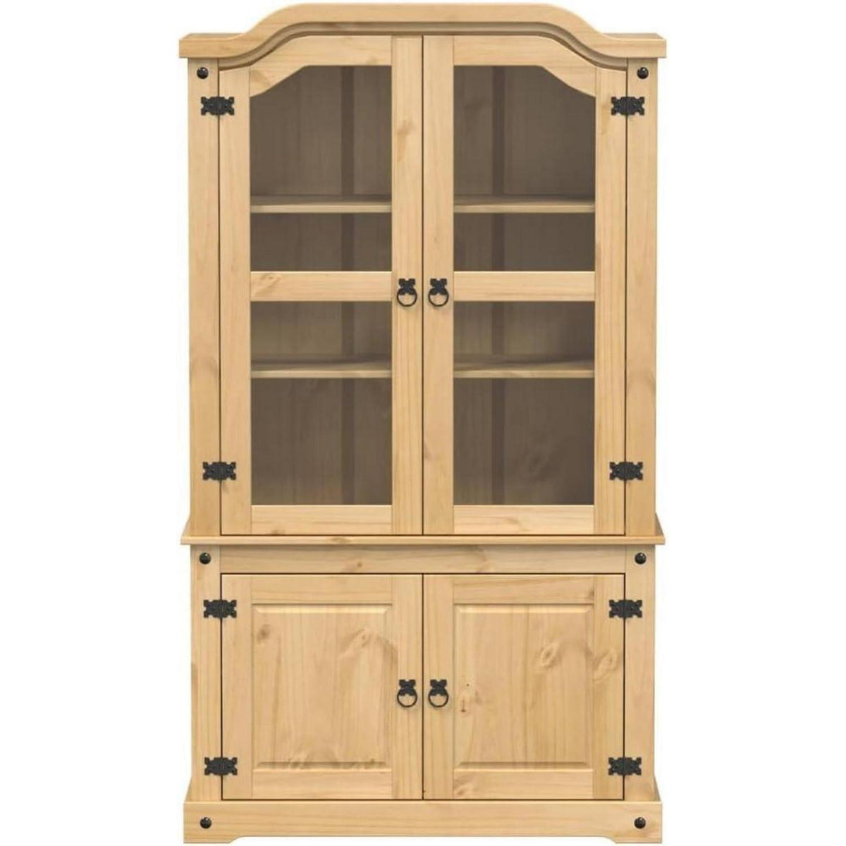 Kiefernholz Glasvitrine | Hochschrank für Wohnzimmer & Büro
