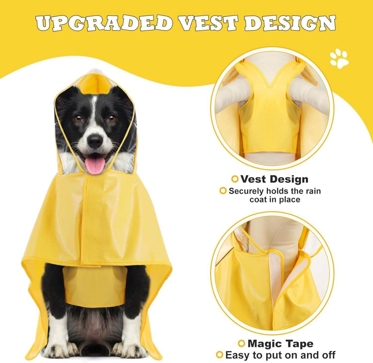 Hunde Regenmantel Wasserdicht mit Reflektorstreifen Kapuze Gelb XL