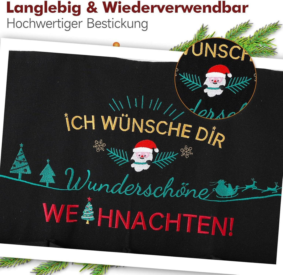 Adventskalender zum Befüllen 70x130cm Stoff Weihnachtsdeko Schwarz