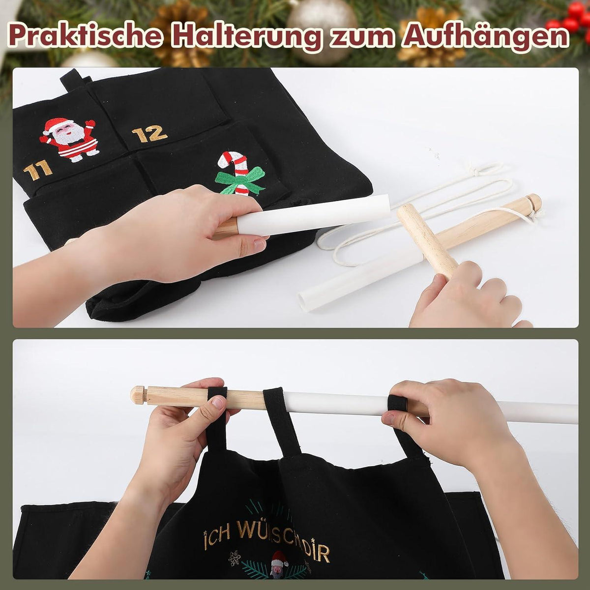 2024 Adventskalender zum Befüllen Stoff Wandkalender Schwarz