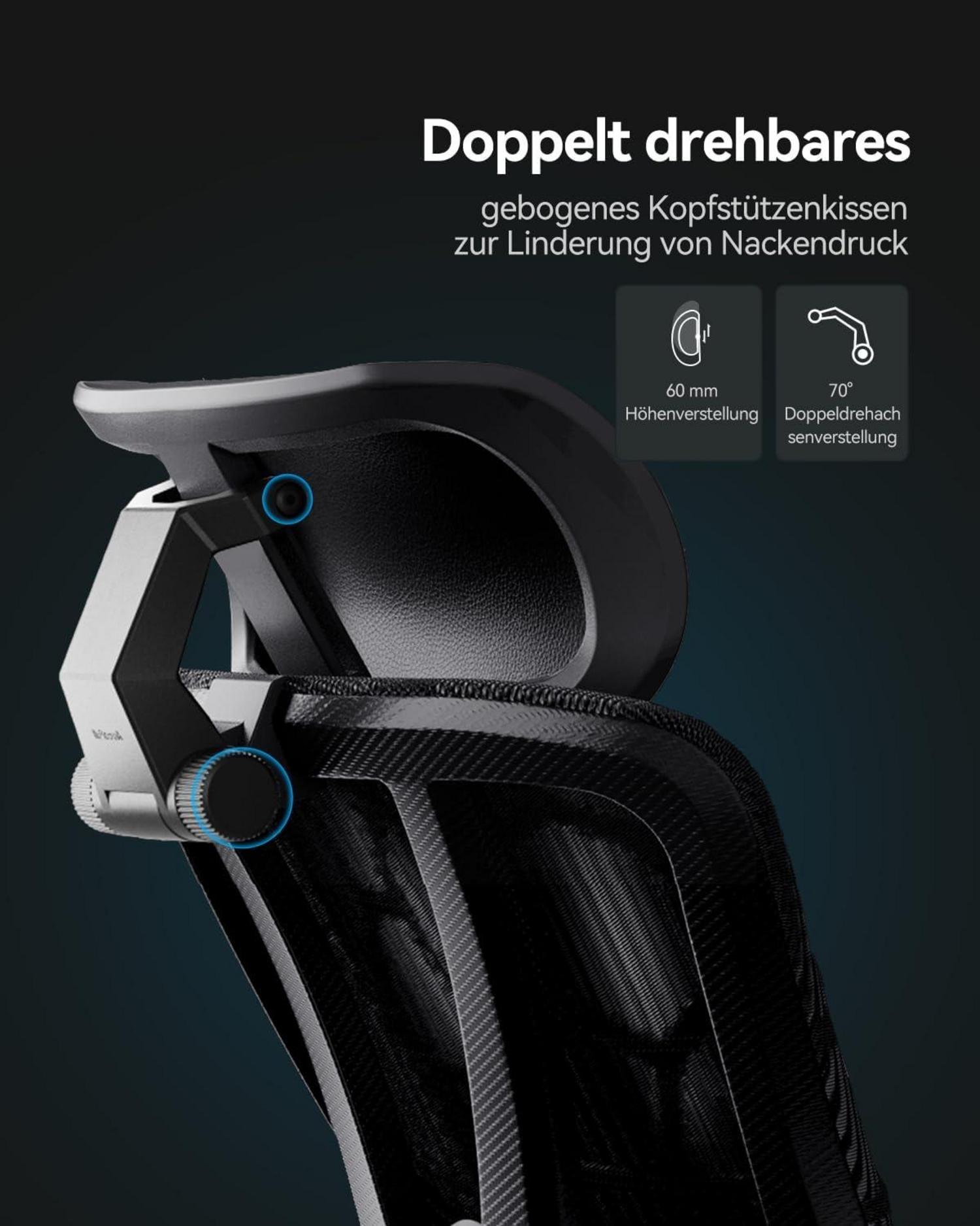 Ergonomischer Bürostuhl 6D-Lendenwirbelstütze 360° Verstellbarer