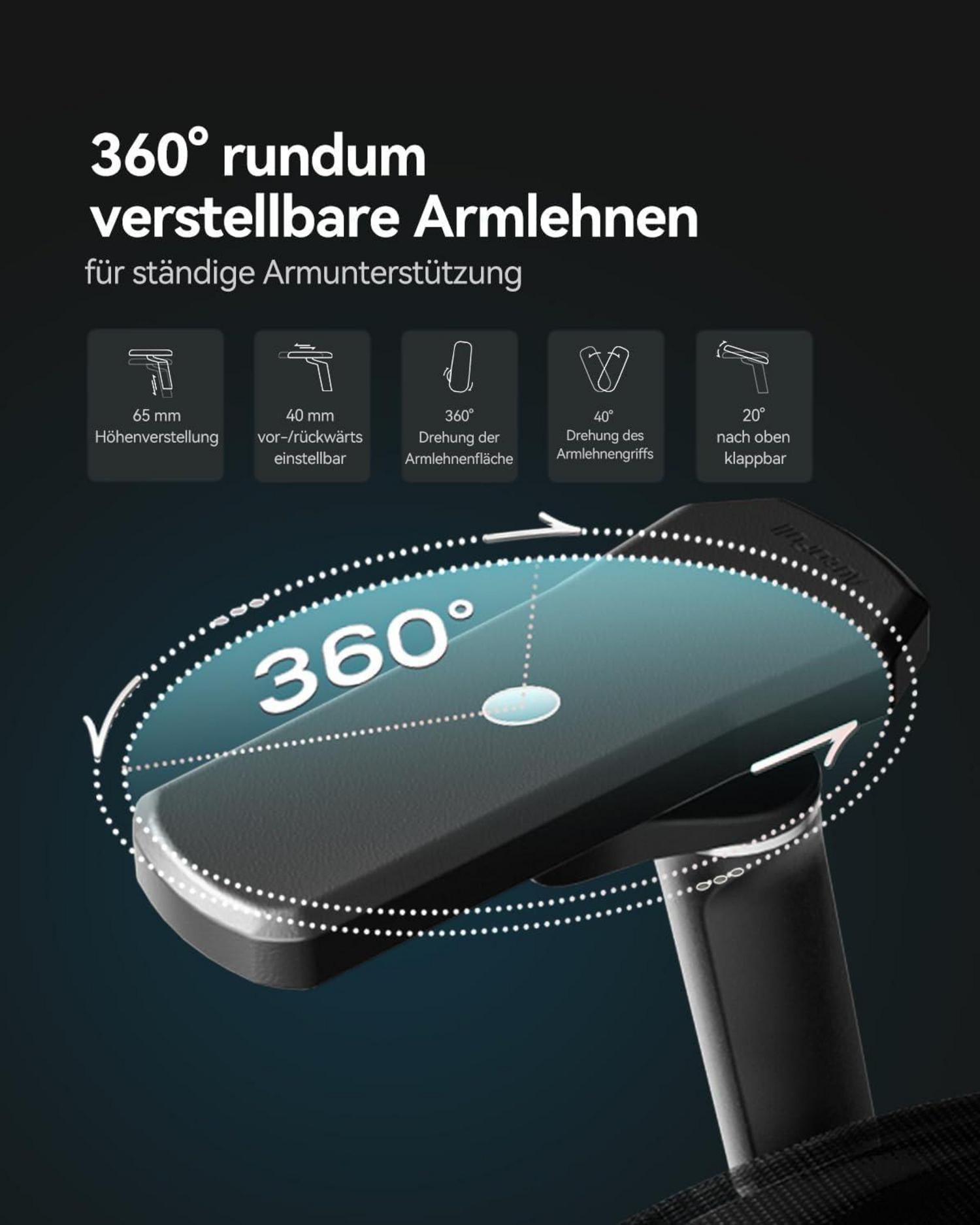 Ergonomischer Bürostuhl mit 6D-Lendenwirbelstütze und Fußstütze, silberfarben