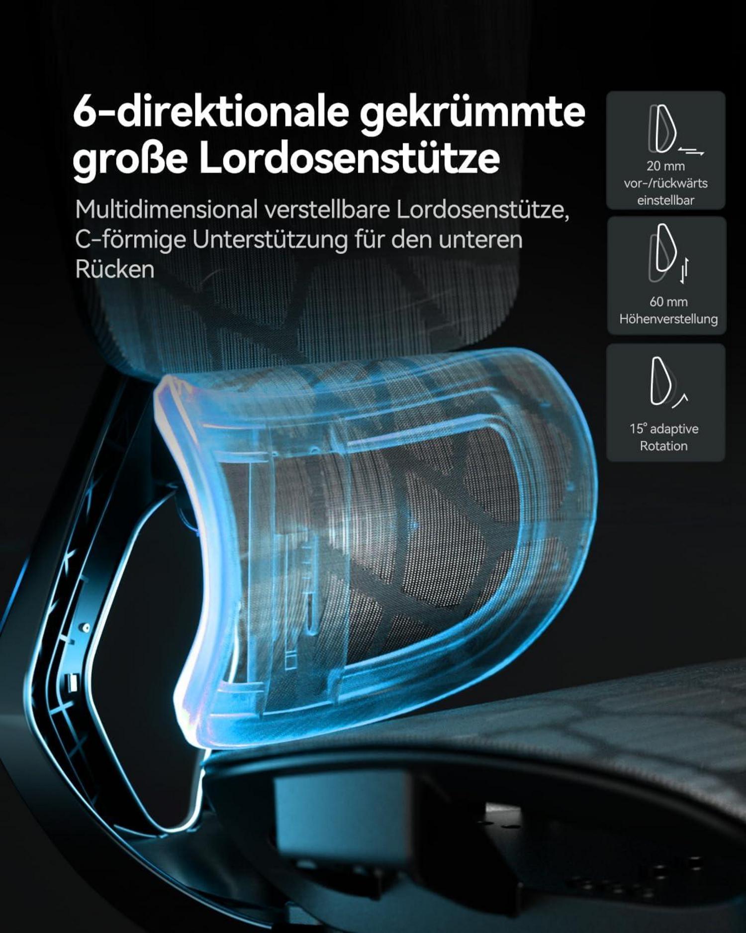 Ergonomischer AutoFull G5 Bürostuhl mit 6D-Lendenstütze, Netz Armlehne