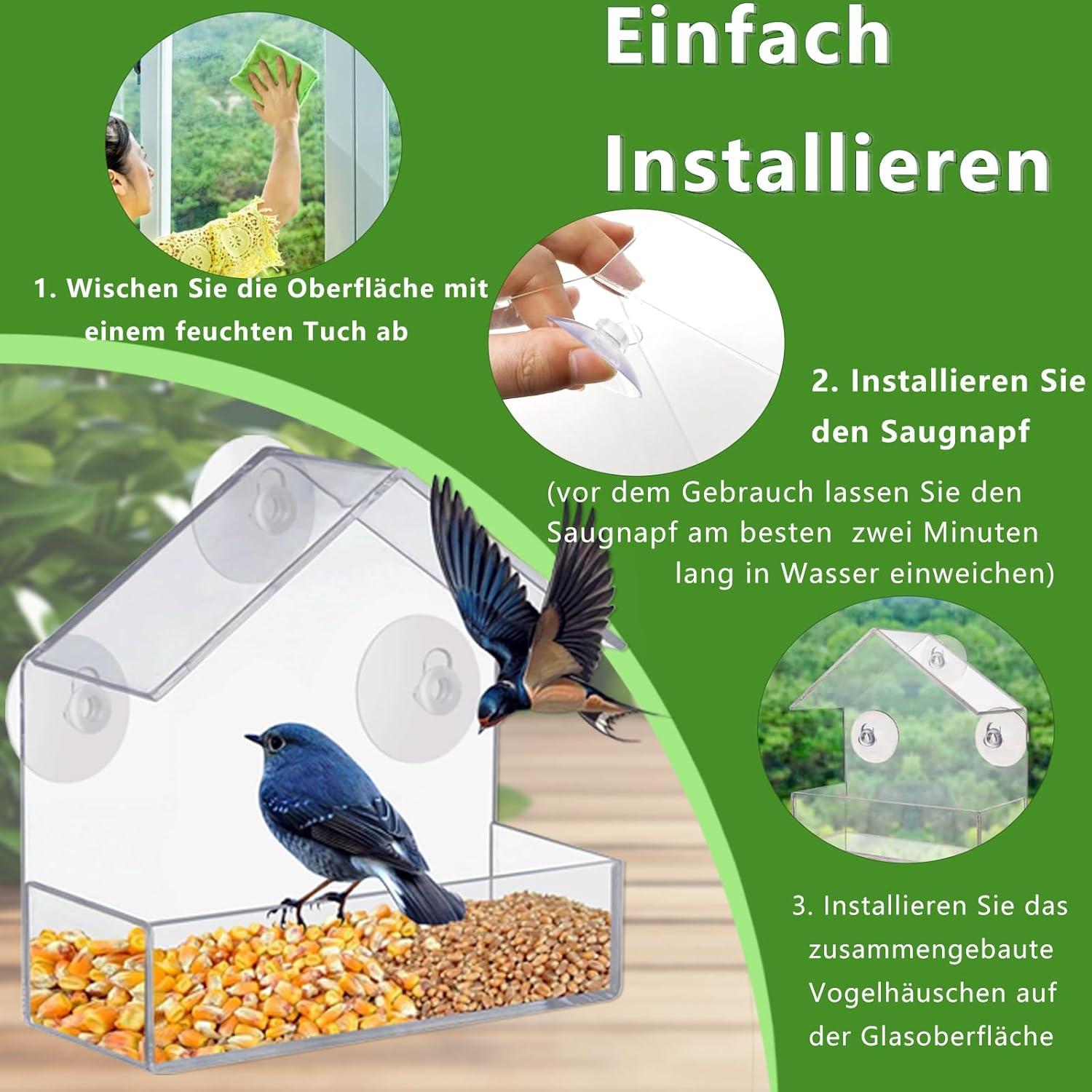 Fenster Vogelfutterspender Acryl Saugnapf Futterkassette 15x15x6 cm