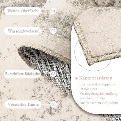 Vintage Teppich Beige 180x270cm Waschbar – Wohnzimmer Teppich