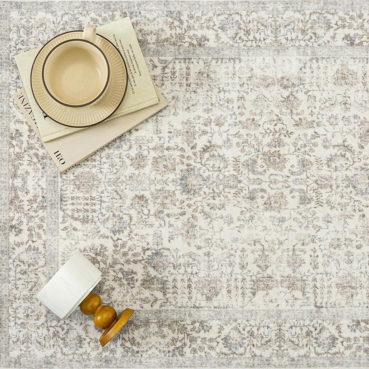 Vintage Teppich Taupe 150x210cm Waschbar | Wohnzimmer Teppich