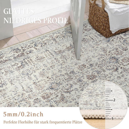Vintage Teppich Taupe 150x210cm Waschbar | Wohnzimmer Teppich