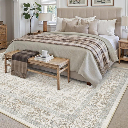 Vintage Teppich Taupe 240x300cm Waschbar Wohnzimmer Teppich