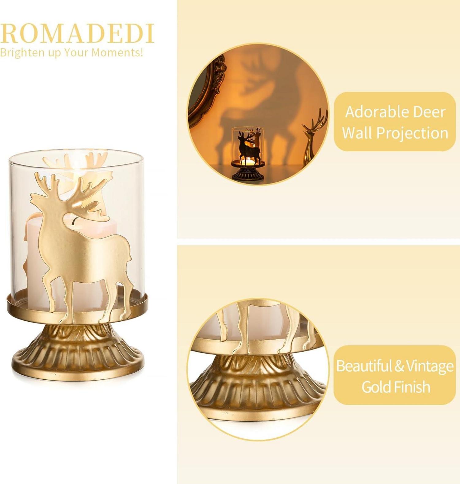 Romadedi Rentier Kerzenhalter Gold 2er Set Weihnachtsdeko Windlicht Vintage