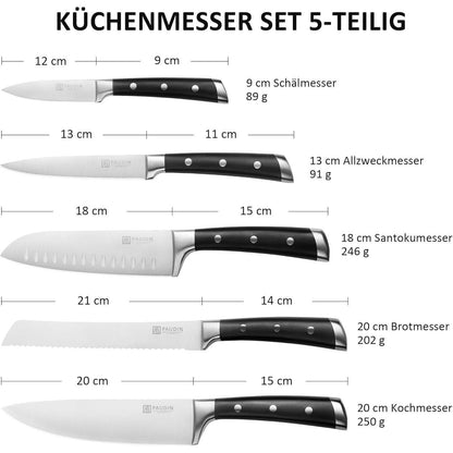 PAUDIN Messerset 5 Teilig Edelstahl Kochmesser Brotmesser