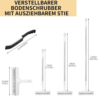 Schrubber mit Stiel 2-in-1 Boden Waschbürste Abzieher 9 Zoll