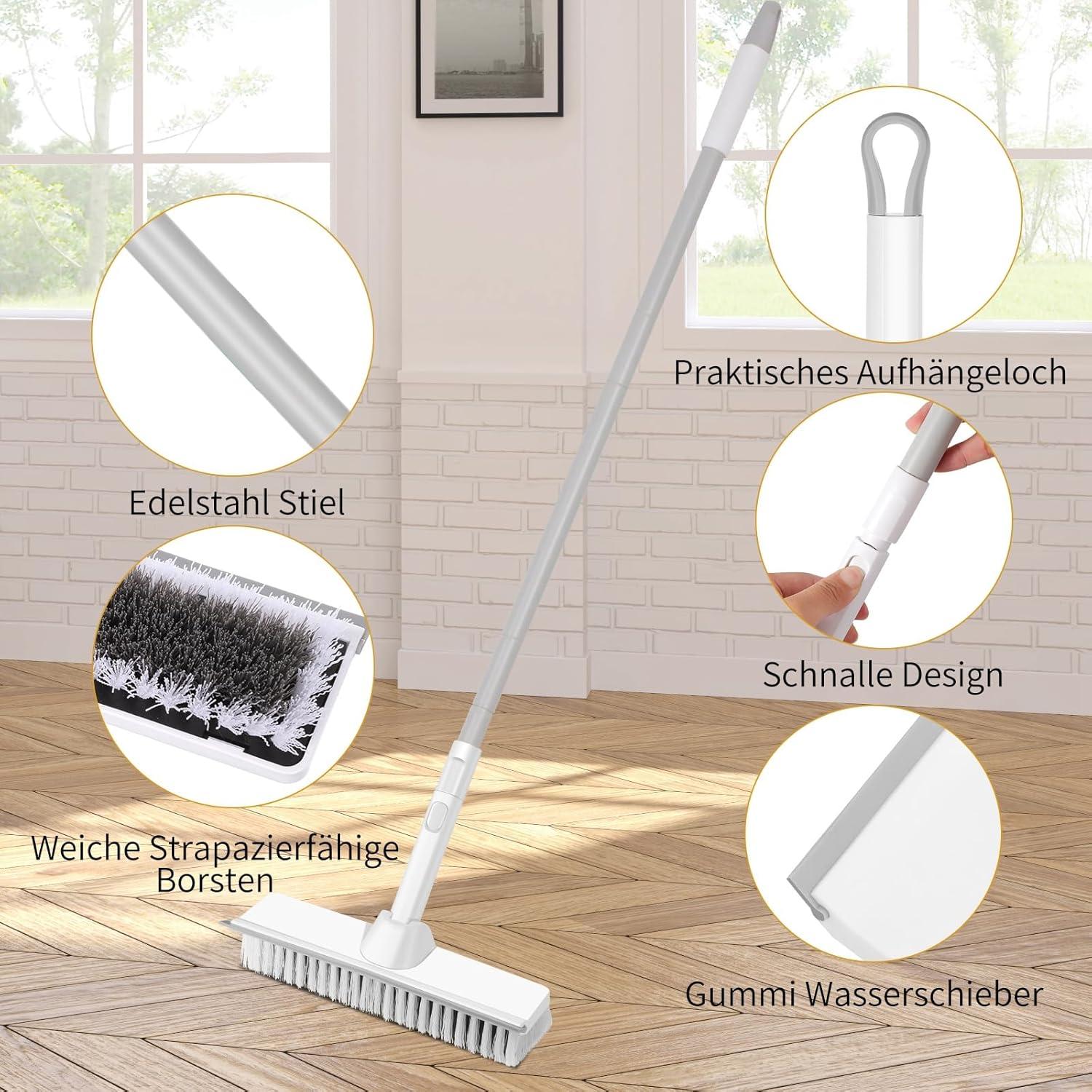 2-in-1 Bodenschrubber mit Stiel und Abzieher, 9 Zoll Borsten