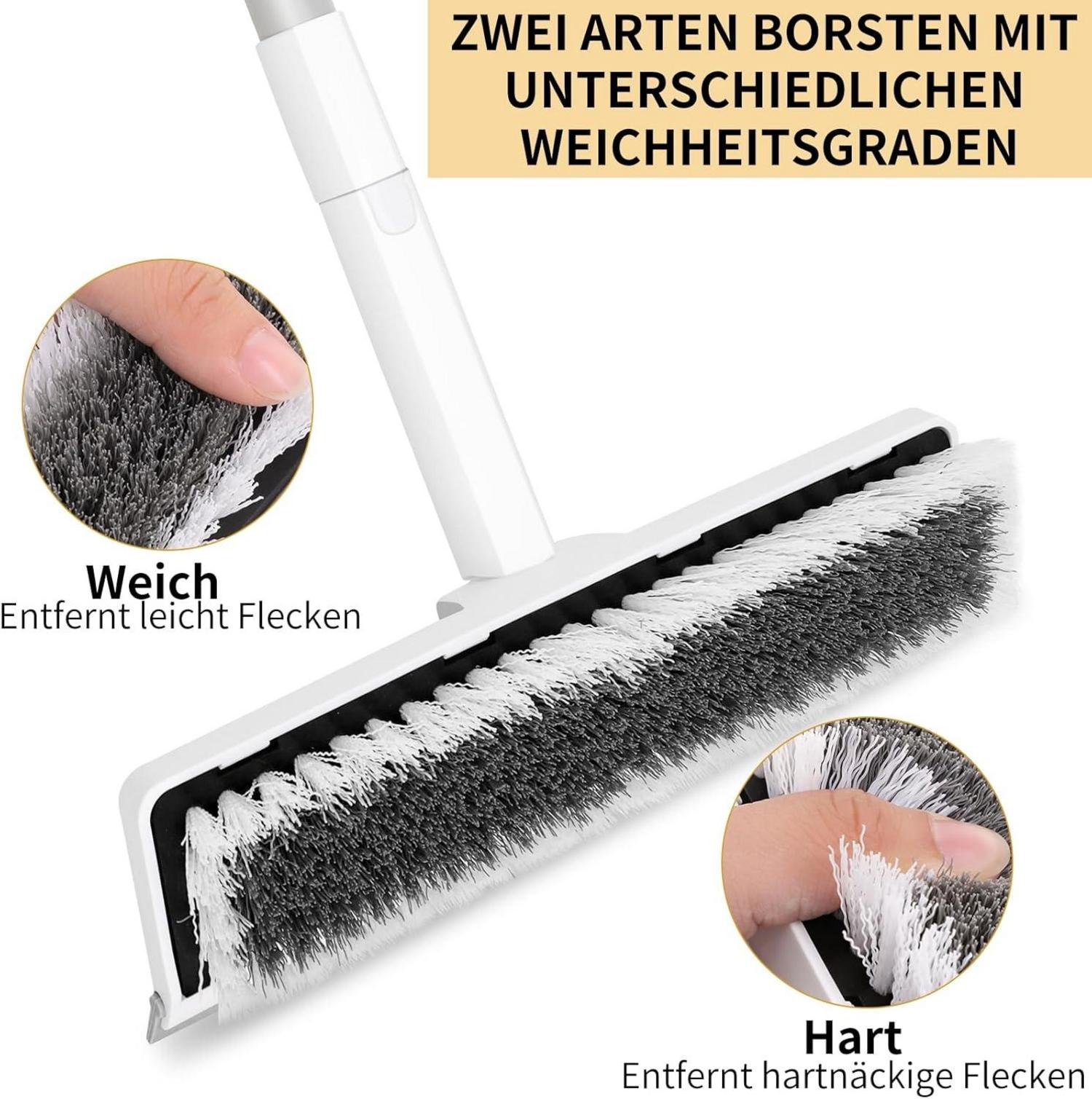2-in-1 Boden Schrubber mit Stiel und Abzieher 9 Zoll - Steife Borsten