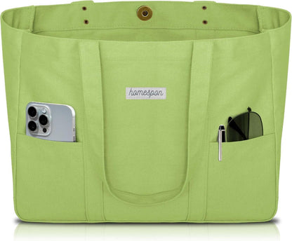 Canvas Tote Bag Damen Handtasche mit Laptop Fach Apfelgrün