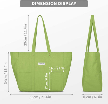 Canvas Tote Bag Damen Handtasche mit Laptop Fach Apfelgrün