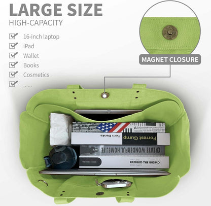 HOMESPON Damen Canvas Tote Bag mit Laptop Fach - Apfelgrün