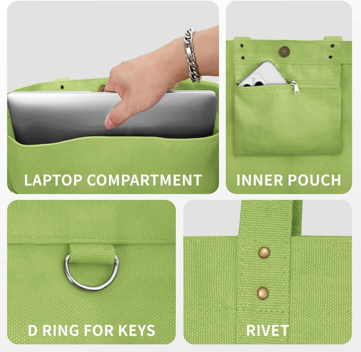 HOMESPON Canvas Tote Bag Damen Handtasche Groß Umhängetasche Laptop Fach