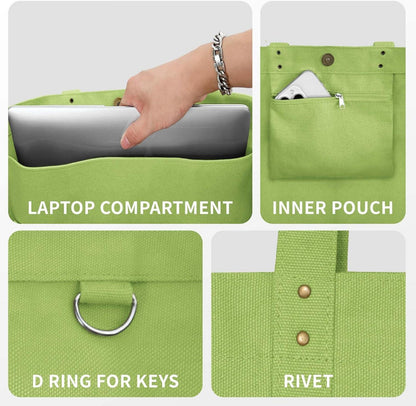 HOMESPON Canvas Tote Bag Damen Handtasche Groß Umhängetasche Laptop Fach