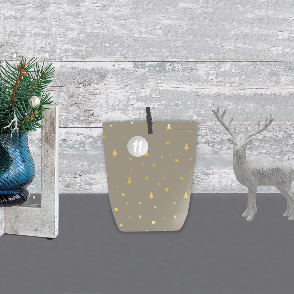 Adventskalendertüten 24-teiliger Weihnachtskalender DIY grün golden