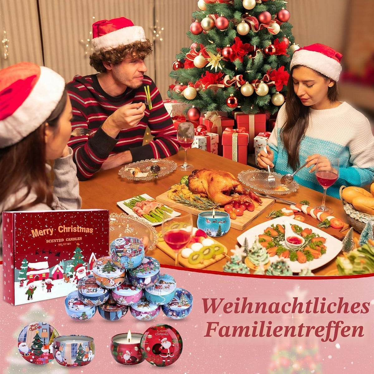 Weihnachtsduftkerzen-Set 12er Pack | Sojawachs Aromatherapie Geschenk