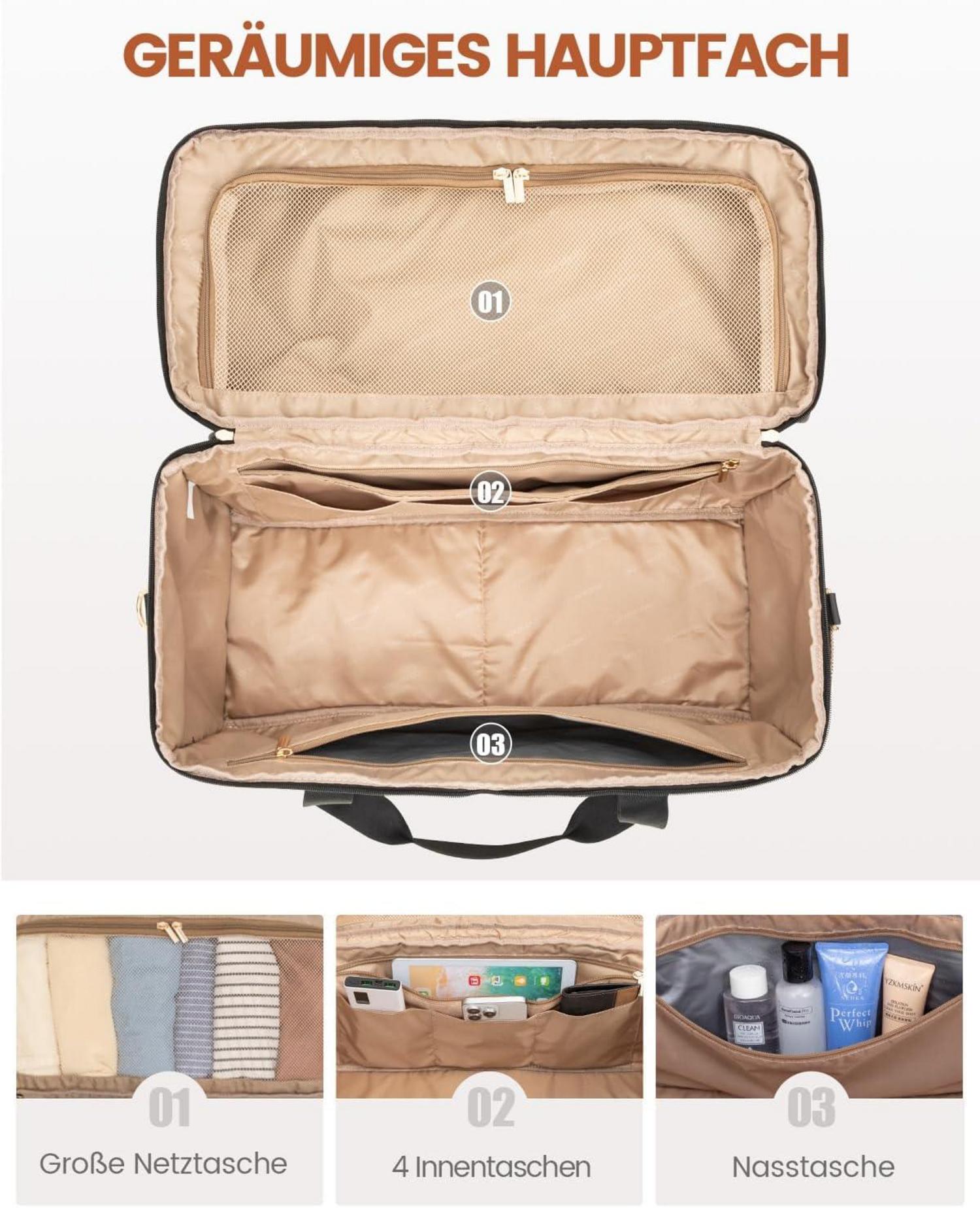 Damen Reisetasche Groß Weekender Handgepäck Wasserdicht mit Schuhfach