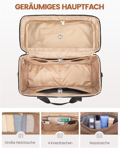 Damen Reisetasche Groß Weekender Handgepäck Wasserdicht mit Schuhfach
