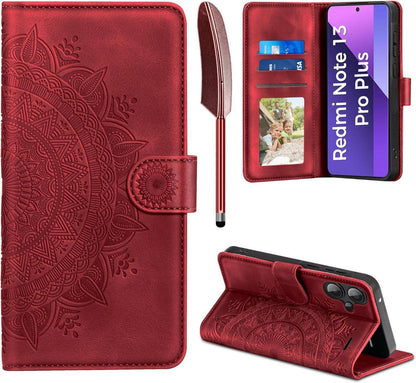 Handyhülle Xiaomi Redmi Note 13 Pro Plus 5G Wallet Case PU Leder Rot