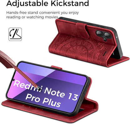 Handyhülle Xiaomi Redmi Note 13 Pro Plus 5G Wallet Case PU Leder Rot