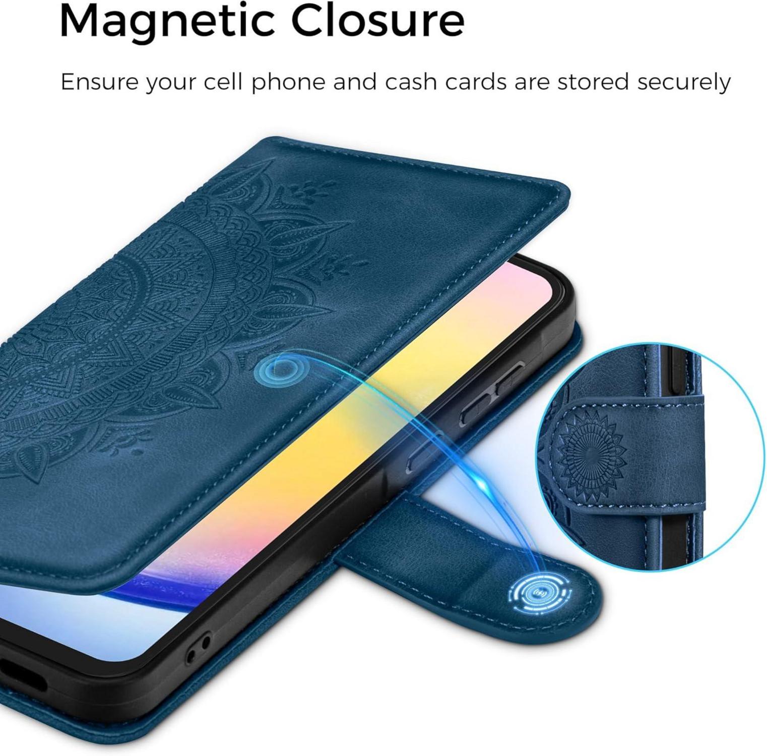 Samsung Galaxy A25 Hülle Premium PU Leder Wallet Case Dunkelblau