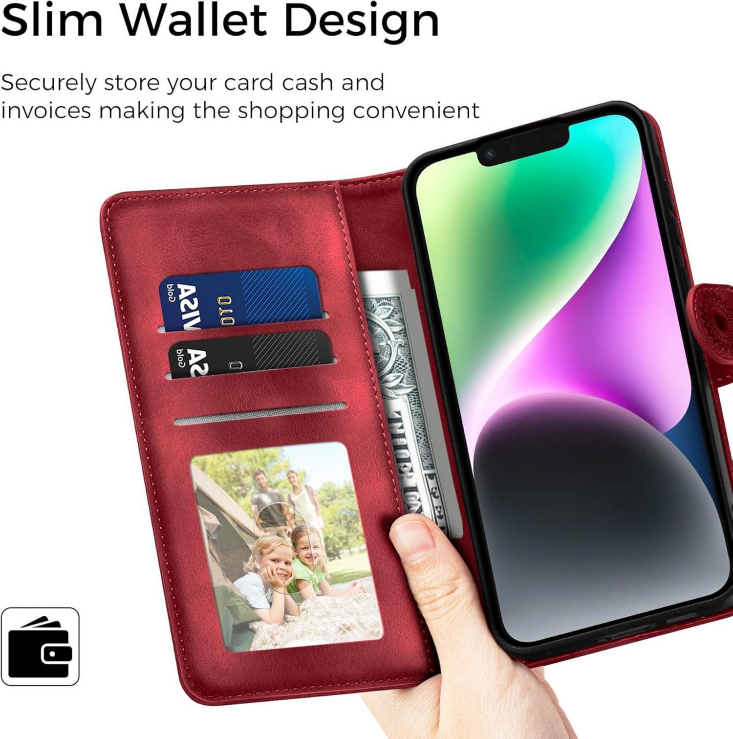 Lederhülle für iPhone 14, Flip Wallet PU Leder Case