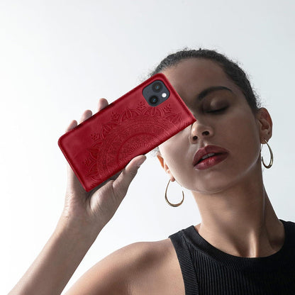 Lederhülle für iPhone 14 6.1 Zoll Wallet Case Standfunktion Rot