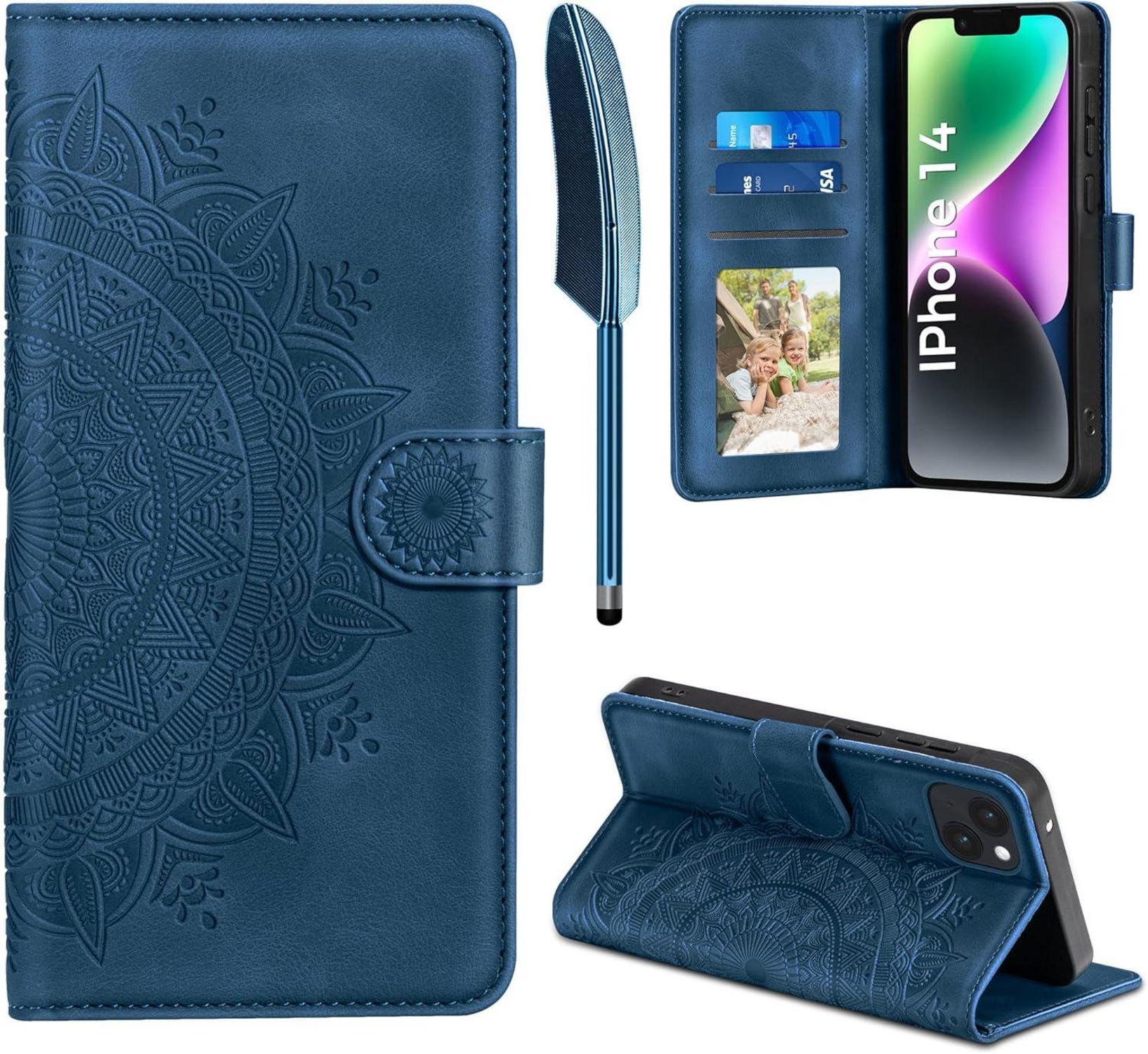 Lederhülle iPhone 14 Flip Wallet Case PU Dunkelblau 6.1 Zoll