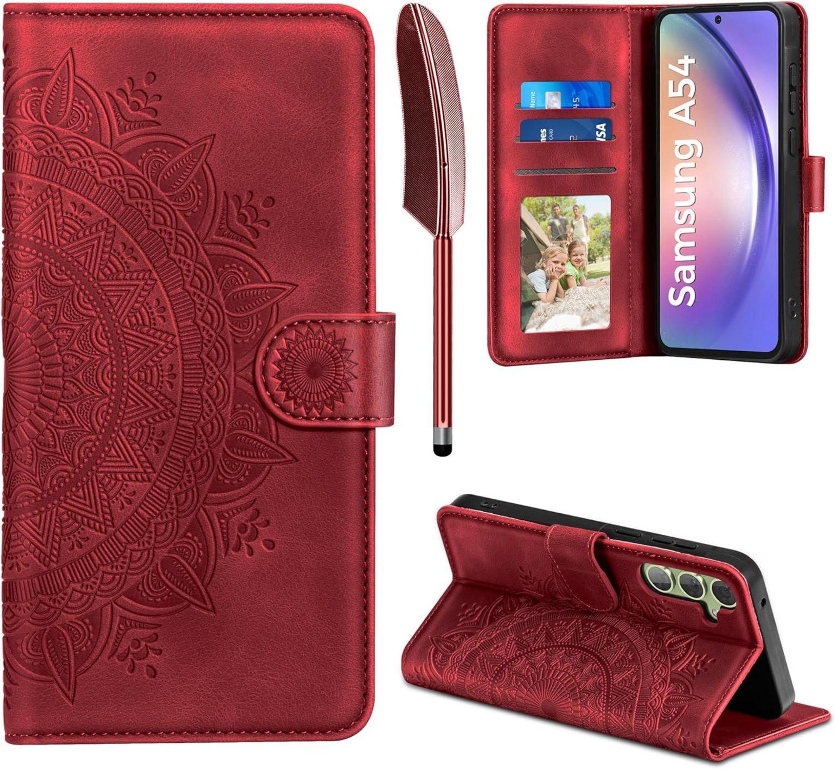 Samsung Galaxy A54 5G Hülle Wallet Case PU Leder Rot