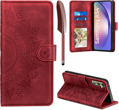 Samsung Galaxy A54 5G Hülle Wallet Case PU Leder Rot