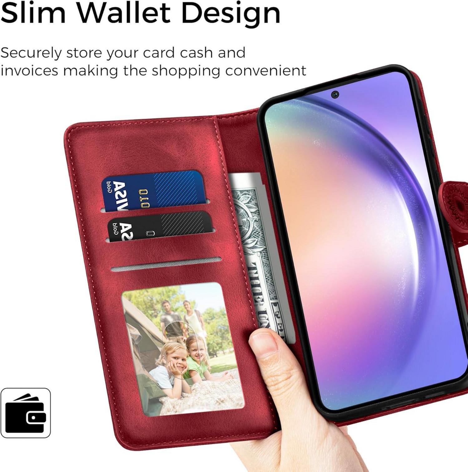 Lederhülle Samsung Galaxy A54 5G Wallet Flip PU Case Rot