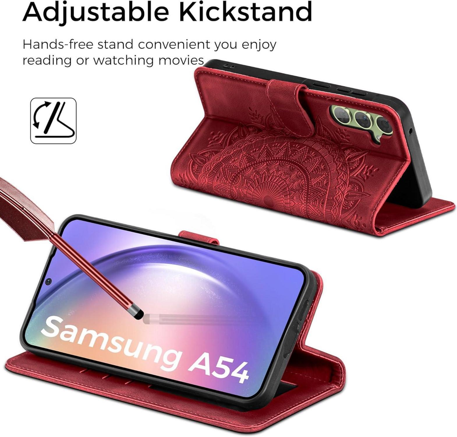 Samsung Galaxy A54 5G Hülle Wallet Case PU Leder Rot