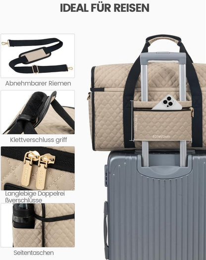 Weekender Reisetasche Damen Groß Wasserdicht Handgepäck Beige Travel Bag