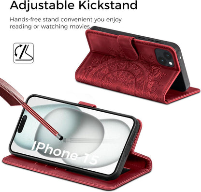 iPhone 15 Lederhülle Hülle Flip Wallet PU Case Rot 6.1 Zoll