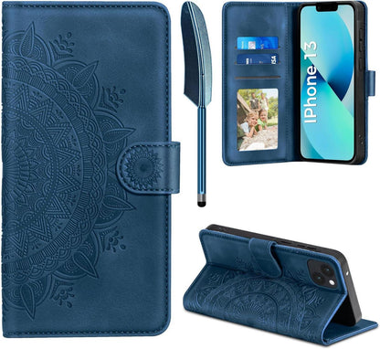 iPhone 13 Lederhülle Flip Wallet Schutzhülle Dunkelblau