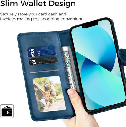 Lederhülle für iPhone 13 Flip Wallet Schutzhülle Dunkelblau