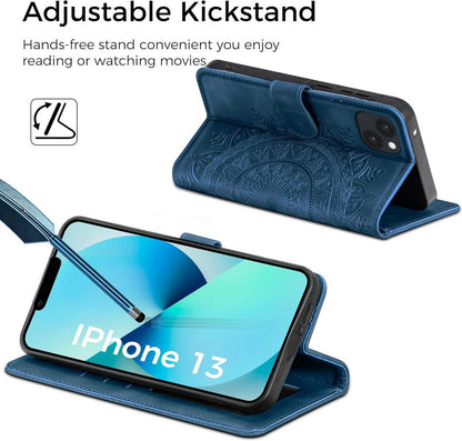 iPhone 13 Lederhülle Flip Wallet Schutzhülle Dunkelblau
