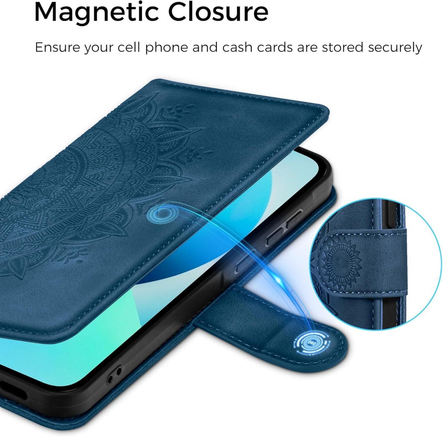 EASDNB iPhone 13 Lederhülle Flip Wallet Schutzhülle 6.1 Zoll Dunkelblau