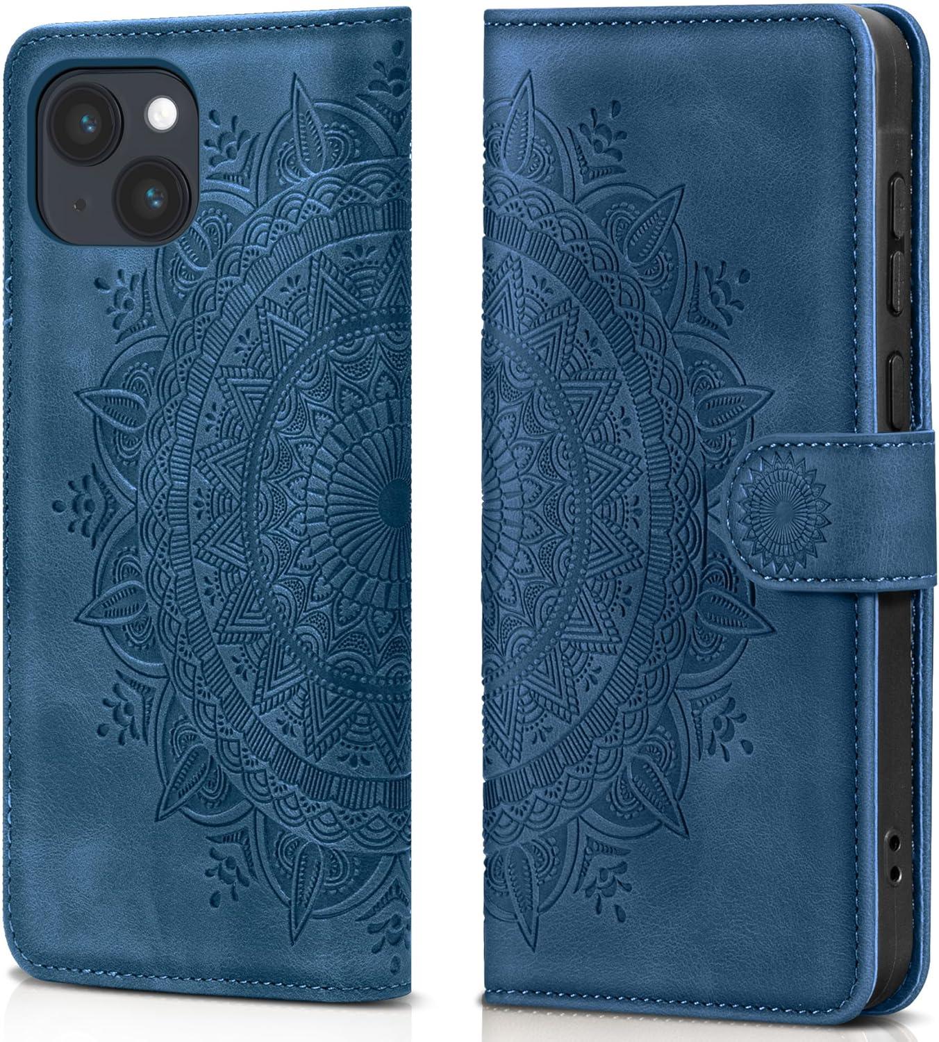 EASDNB iPhone 13 Lederhülle Flip Wallet Schutzhülle 6.1 Zoll Dunkelblau