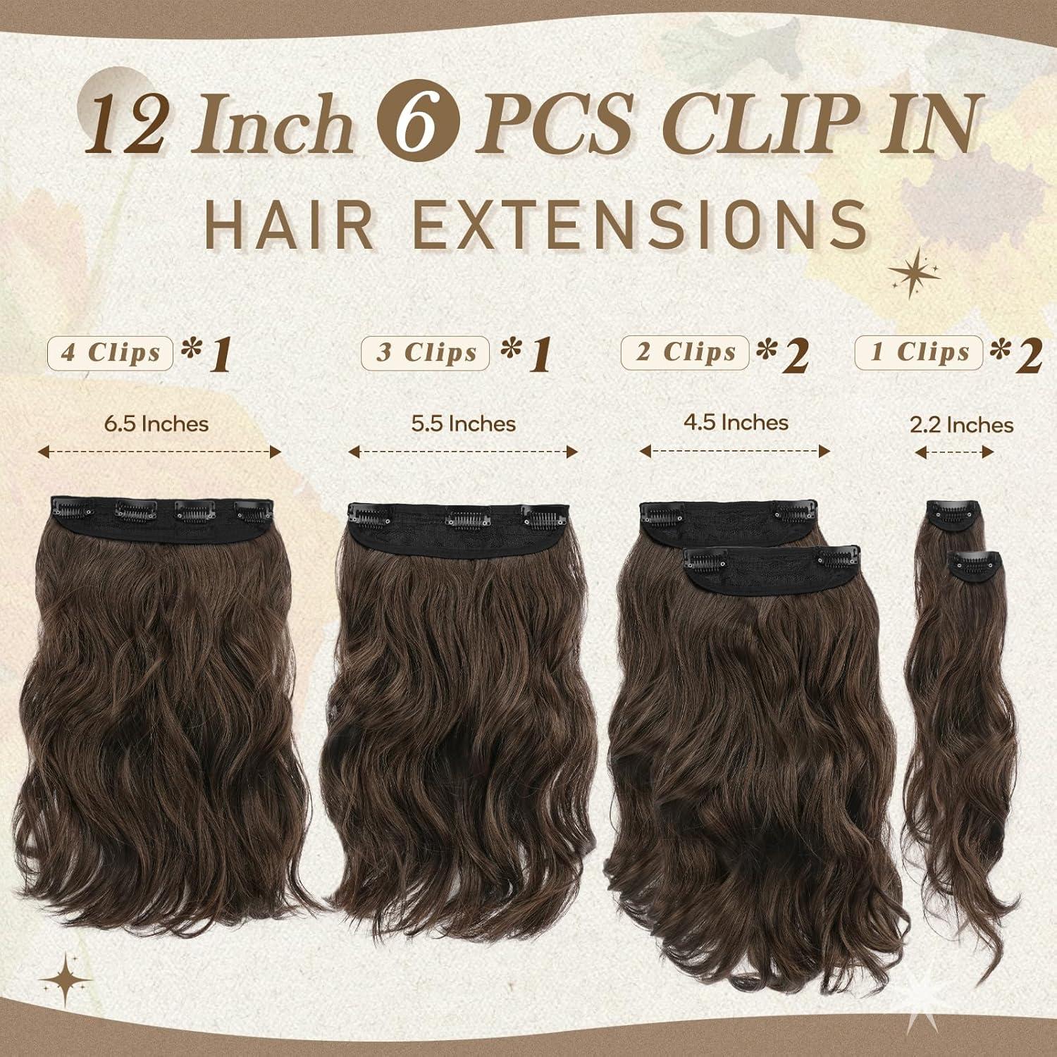 BARSDAR Clip in Extensions 30cm Braun 6PCs Synthetisch